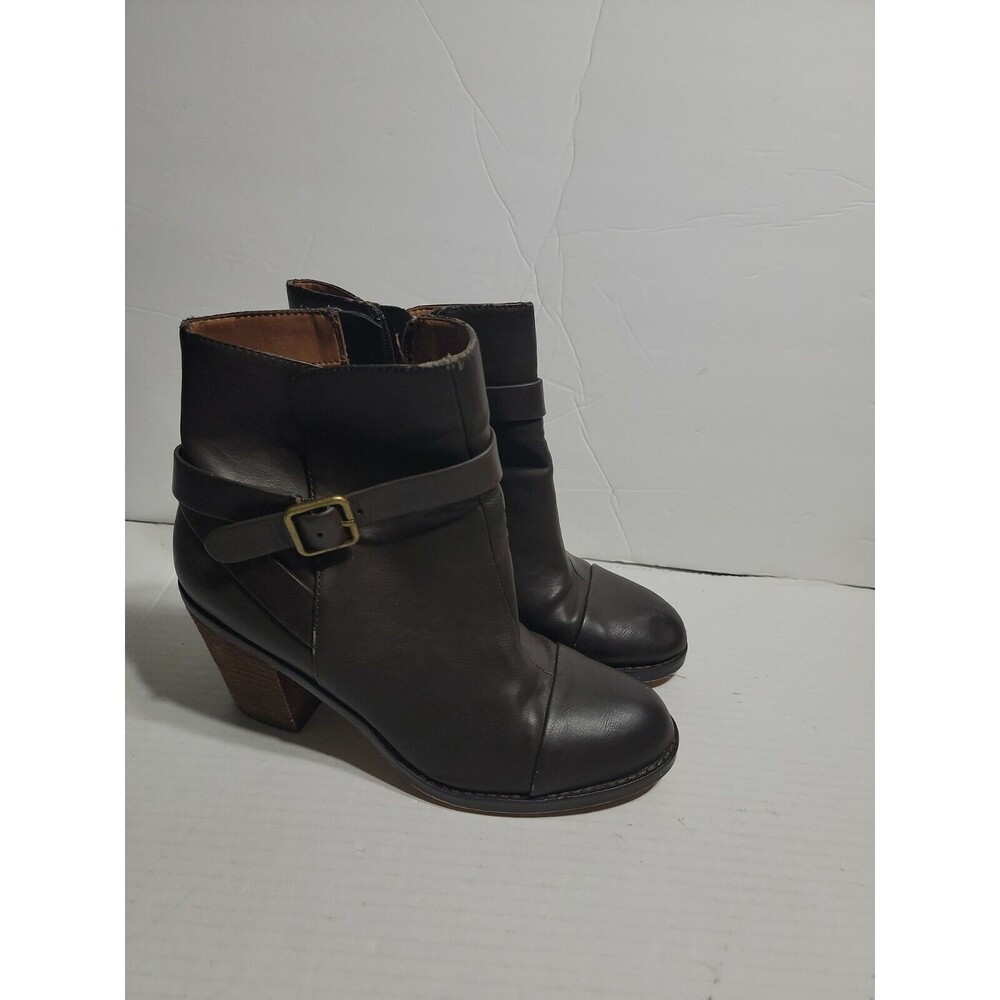 Ann Taylor Loft Brown Leather Harness & Buckle Detail Ankle Boot Booties 8.5 M